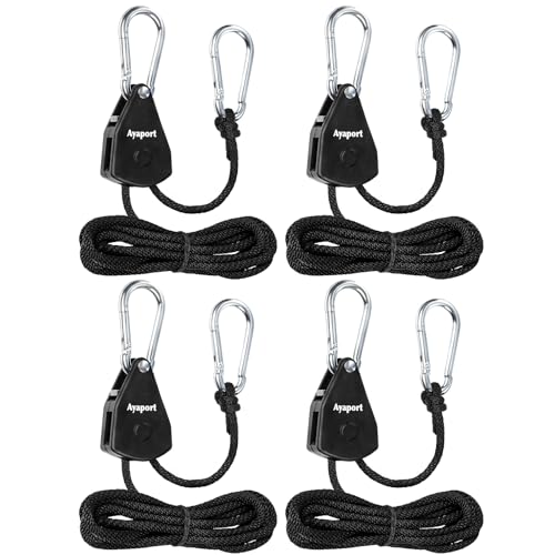 Ayaport Adjustable Rope Hanger, 1/8 Grow Light Hanger, 4 Pack | Heavy Duty Plant Pulley Rope Tightener Ratchet Tie Down for Kayak, Tarp, Tent Tie Downs, Hanging Plants, Filters, Fans